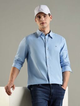 Tommy Hilfiger - Blue Solid Regular Fit Cotton Shirt