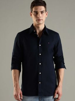 Tommy Hilfiger - Navy Blue Solid Regular Fit Cotton Shirt