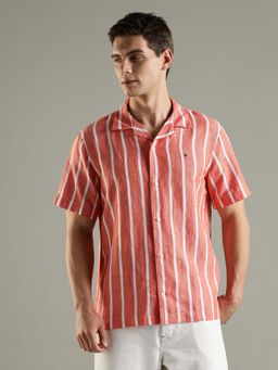 Tommy Hilfiger - Orange Striped Regular Fit Cotton Shirt