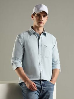 Tommy Hilfiger - Blue Solid Regular Fit Cotton Shirt
