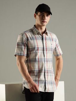 Tommy Hilfiger - Beige Checks Regular Fit Cotton Shirt