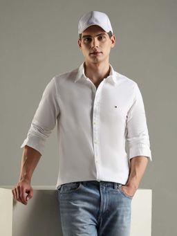 Tommy Hilfiger - White Solid Slim Fit Cotton Shirt
