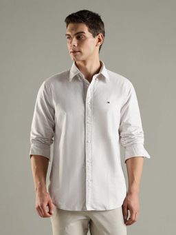 Tommy Hilfiger - Beige Striped Regular Fit Cotton Shirt