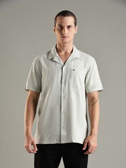 Tommy Hilfiger - Green Textured Regular Fit Cotton Shirt