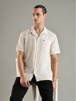 Tommy Hilfiger - Beige Textured Regular Fit Cotton Shirt