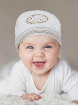 Baby Moo - Forest Lion Organic Soft Cotton Cap - White (0-12 Months)