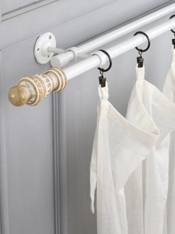 The Decor Mart - 48"-88" Carved Distressed White Finial Extendable Double Curtain Rod White 19Mm