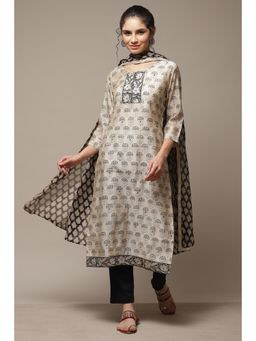 Biba - Black Chanderi Unstitched Suit (Set of 3)