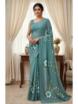 Nyri - Womens Georgette Saree with Unstitched Blouse Piece