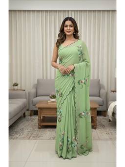Nyri - Womens Georgette Saree with Unstitched Blouse Piece