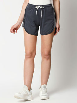 Bewakoof - India Ink & White Plain Highwaist Contrast Shorts - Blue