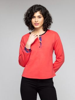 SHAYE - Round Neck Coral Solid Long Sleeves Sweatshirt for Women