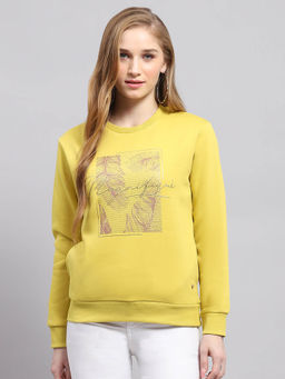 Monte Carlo - Women Printed Yellow Round Neck Full Sleeve Sweatshirt