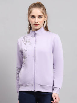 Monte Carlo - Women Printed Lavender Mock Neck Full Sleeve Sweatshirt