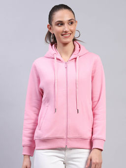 Monte Carlo - Women Solid Pink Hooded Neck Full Sleeve Sweatshirt