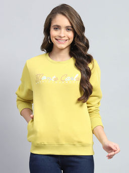 Monte Carlo - Women Yellow Printed Round Neck Full Sleeve Sweatshirt