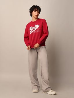 ONLY - Women Regular Fit Red Sweatshirt