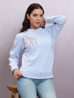 AAREIN - Women Solid Blue Sweatshirt