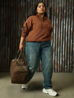 High Star - Women Plus Solid Regular Fit Cotton Hood Long Sleeve Sweatshirt