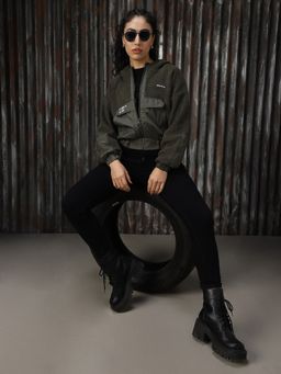 High Star - Women Regular Printed Oversized Fit Polyester Hood Long Sleeve Sweatshirt