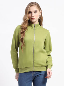 Madame - Mock Neck Olive Green Cotton Sweatshirt