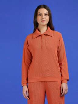 Pepe Jeans - Orange Collar Neck Full Sleeve Sweatshirt