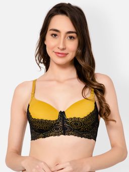 Clovia - Powernet Solid Padded Full Cup Underwired Everyday Bra - Dark Yellow