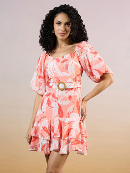 RSVP by Nykaa Fashion - Multicolor Puff Sleeves Floral Printed Short Dress (Set of 2)