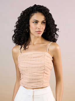 RSVP by Nykaa Fashion - Light Peach Polka Dot Ruched Crop Top