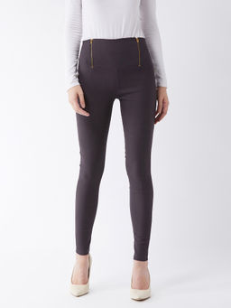 Miss Chase - Dark Grey Solid Slim Fit High Waist Jeggings