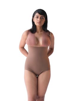 ButtChique - Bodysuit Shapewear Tummy & Upper Body Sculpting, Adjustable Straps- Brown