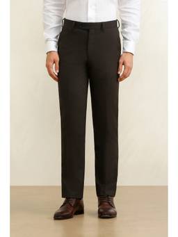 Louis Philippe - Men Brown Solid/Plain Polyester Blend Trouser