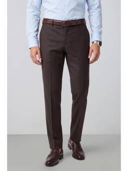 Peter England - Men Brown Solid/Plain Polyester Blend Trouser