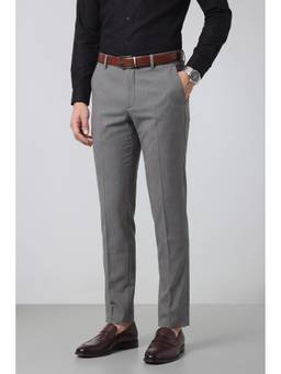 Peter England - Men Grey Solid/Plain Polyester Blend Trouser
