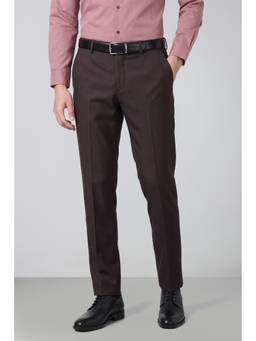 Peter England - Men Brown Solid/Plain Polyester Blend Trouser