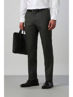 Peter England - Men Charcoal Solid/Plain Polyester Blend Trouser