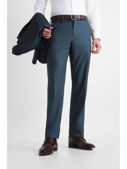 Van Heusen - Men Teal Solid/Plain Polyester Blend Trouser