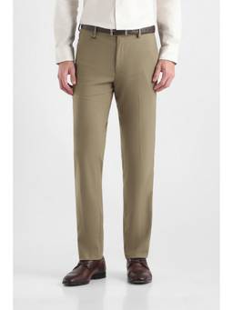 Van Heusen - Men Beige Solid/Plain Polyester Blend Trouser