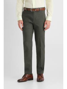 Van Heusen - Men Olive Solid/Plain Polyester Blend Trouser