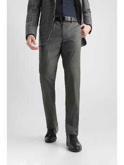 Van Heusen - Men Charcoal Solid/Plain Polyester Blend Trouser