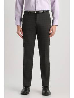 Van Heusen - Men Charcoal Checks Polyester Blend Trouser