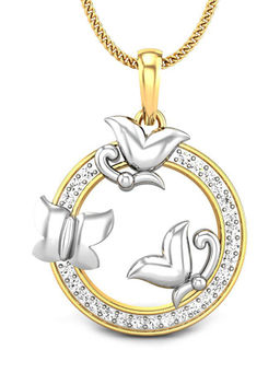 Candere by Kalyan Jewellers - 18K BIS Hallmark Yellow Gold & Diamond Butterfly Pendant