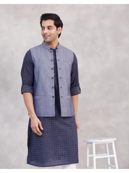 Fabindia - Men Blue Cotton Sleeveless Nehru Jacket