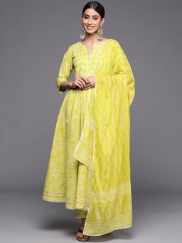 Libas - Women Printed Anarkali Pant with Dupatta - Green (Set of 3)