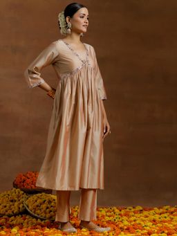 Libas - Women Solid Kurta Pant - Beige (Set of 2)