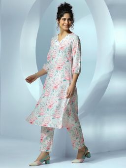 Libas - Women Printed Co-Ord - White (Set of 2)