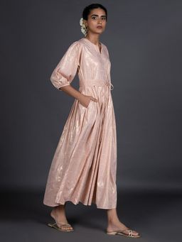 W - Light Pink Foil Printed Pleated Dress with Belt (Set of 2)