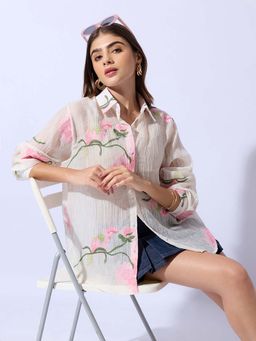 SHOWOFFFF - Edition Women's Embroidered Floral Cream Shirt