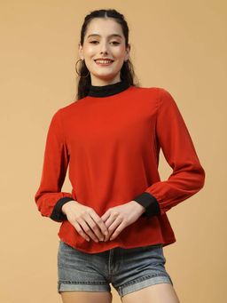 Oxolloxo - Women Red Round Neck Long Sleeve Velvet Top