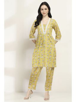 Rangriti - Women Yellow Cotton Blend Straight Kurta & Pant (Set of 2)